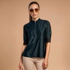 Prana Womens Bridgitte Sun Shirt L Black Nylon Cropped Sleeve UPF 50+ Swim Top